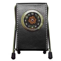 Abloom In Autumn Leaves With Faded Fractal Flowers Pen Holder Desk Clocks by jayaprime