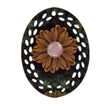 Abloom in Autumn Leaves with Faded Fractal Flowers Oval Filigree Ornament (Two Sides) Back