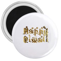 Happy Diwali Gold Golden Stars Star Festival Of Lights Deepavali Typography 3  Magnets by yoursparklingshop