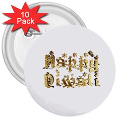 Happy Diwali Gold Golden Stars Star Festival Of Lights Deepavali Typography 3  Buttons (10 Pack)  by yoursparklingshop