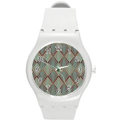 Art Deco Teal Brown Round Plastic Sport Watch (m) by NouveauDesign