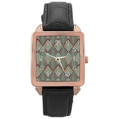 Art deco teal brown Rose Gold Leather Watch 