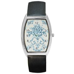 Blue Vintage Floral  Barrel Style Metal Watch by NouveauDesign