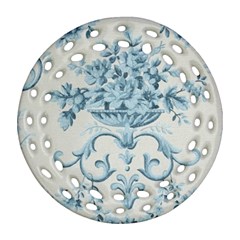 Blue Vintage Floral  Round Filigree Ornament (two Sides) by NouveauDesign