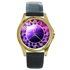Beautiful Violet Nasa Deep Dream Fractal Mandala Round Gold Metal Watch by jayaprime