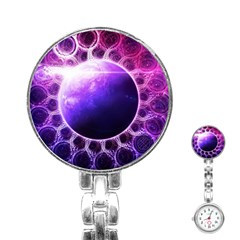 Beautiful Violet Nasa Deep Dream Fractal Mandala Stainless Steel Nurses Watch by jayaprime