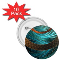 Beautiful Leather & Blue Turquoise Fractal Jewelry 1 75  Buttons (10 Pack) by jayaprime