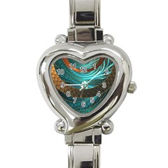 Beautiful Leather & Blue Turquoise Fractal Jewelry Heart Italian Charm Watch by jayaprime