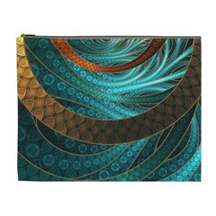 Beautiful Leather & Blue Turquoise Fractal Jewelry Cosmetic Bag (xl) by jayaprime
