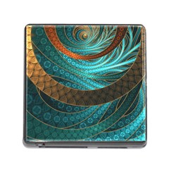 Beautiful Leather & Blue Turquoise Fractal Jewelry Memory Card Reader (square) by jayaprime