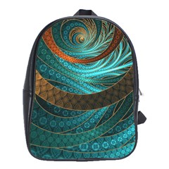Beautiful Leather & Blue Turquoise Fractal Jewelry School Bag (xl) by jayaprime