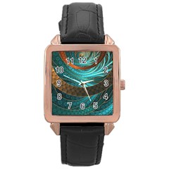 Beautiful Leather & Blue Turquoise Fractal Jewelry Rose Gold Leather Watch 