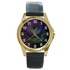 Oz The Great With Technicolor Fractal Rainbow Round Gold Metal Watch