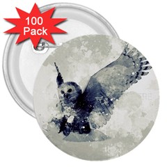 Cute Owl In Watercolor 3  Buttons (100 Pack)  by FantasyWorld7