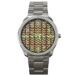 Zig Zag Multicolored Ethnic Pattern Sport Metal Watch Front