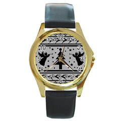 Ugly Christmas Sweater Round Gold Metal Watch by Valentinaart