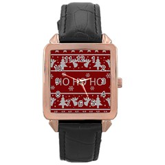 Ugly Christmas Sweater Rose Gold Leather Watch 