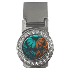 Beautiful Teal And Orange Paisley Fractal Feathers Money Clips (cz)  by jayaprime