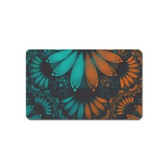 Beautiful Teal And Orange Paisley Fractal Feathers Magnet (name Card) by jayaprime