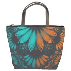 Beautiful Teal And Orange Paisley Fractal Feathers Bucket Bags by jayaprime