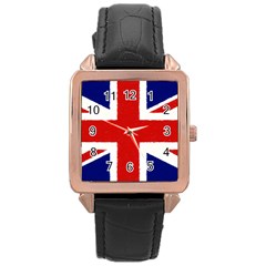 Union Jack Pencil Art Rose Gold Leather Watch  by picsaspassion