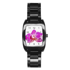 Lilac Phalaenopsis Flower, Floral Oil Painting Art Stainless Steel Barrel Watch