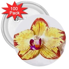 Yellow Phalaenopsis Flower, Floral Aquarel Watercolor Painting Art 3  Buttons (100 Pack)  by picsaspassion