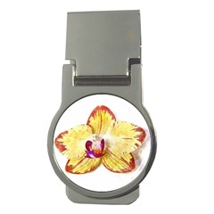 Yellow Phalaenopsis Flower, Floral Aquarel Watercolor Painting Art Money Clips (round)  by picsaspassion