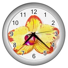 Phalaenopsis Yellow Flower, Floral Oil Painting Art Wall Clocks (silver)  by picsaspassion