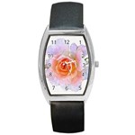 Pink Rose flower, floral oil painting art Barrel Style Metal Watch Front