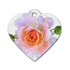 Pink Rose Flower, Floral Oil Painting Art Dog Tag Heart (one Side) by picsaspassion
