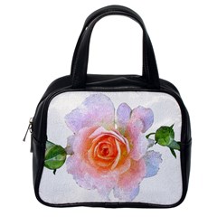 Pink Rose Flower, Floral Oil Painting Art Classic Handbags (one Side)