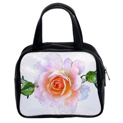 Pink Rose Flower, Floral Watercolor Aquarel Painting Art Classic Handbags (2 Sides)