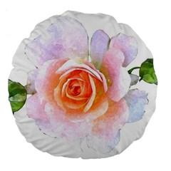 Pink Rose Flower, Floral Watercolor Aquarel Painting Art Large 18  Premium Flano Round Cushions by picsaspassion