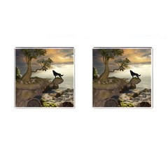 The Lonely Wolf On The Flying Rock Cufflinks (square) by FantasyWorld7