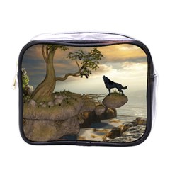 The Lonely Wolf On The Flying Rock Mini Toiletries Bags by FantasyWorld7