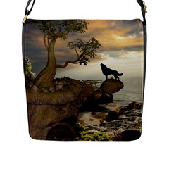 The Lonely Wolf On The Flying Rock Flap Messenger Bag (l)  by FantasyWorld7