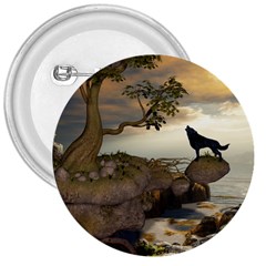 The Lonely Wolf On The Flying Rock 3  Buttons by FantasyWorld7