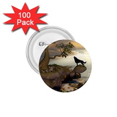 The Lonely Wolf On The Flying Rock 1 75  Buttons (100 Pack)  by FantasyWorld7