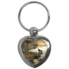 The Lonely Wolf On The Flying Rock Key Chains (heart)  by FantasyWorld7