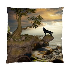 The Lonely Wolf On The Flying Rock Standard Cushion Case (two Sides) by FantasyWorld7