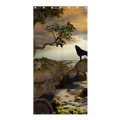 The Lonely Wolf On The Flying Rock Shower Curtain 36  X 72  (stall)  by FantasyWorld7