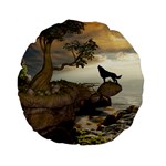 The Lonely Wolf On The Flying Rock Standard 15  Premium Flano Round Cushions Front