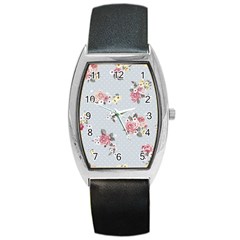 Floral Blue Barrel Style Metal Watch by NouveauDesign