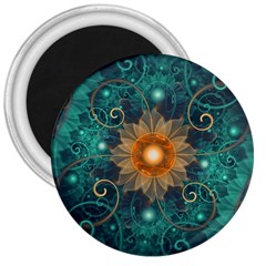 Beautiful Tangerine Orange And Teal Lotus Fractals 3  Magnets by jayaprime