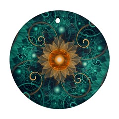 Beautiful Tangerine Orange And Teal Lotus Fractals Ornament (round) by jayaprime