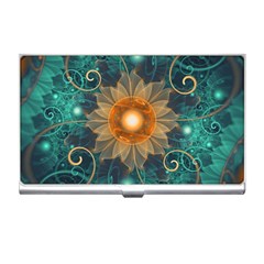 Beautiful Tangerine Orange And Teal Lotus Fractals Business Card Holders by jayaprime