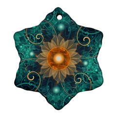 Beautiful Tangerine Orange And Teal Lotus Fractals Ornament (snowflake) by jayaprime