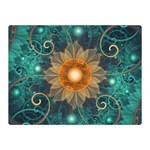 Beautiful Tangerine Orange and Teal Lotus Fractals Double Sided Flano Blanket (Mini)  35 x27  Blanket Back