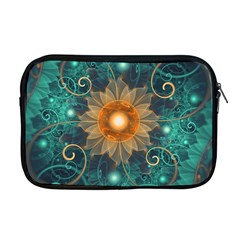 Beautiful Tangerine Orange And Teal Lotus Fractals Apple Macbook Pro 17  Zipper Case by jayaprime